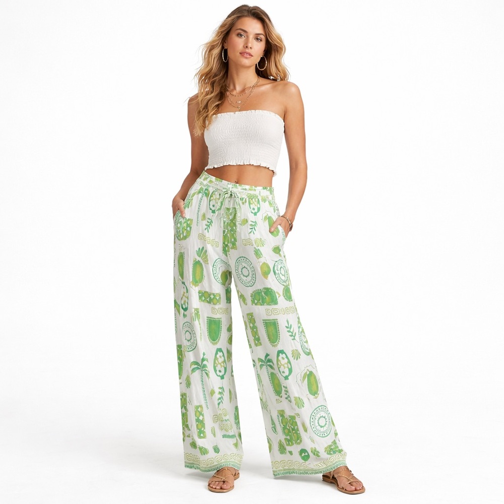 🆕Milk & Honey Green Patterned Wide-Leg Pants